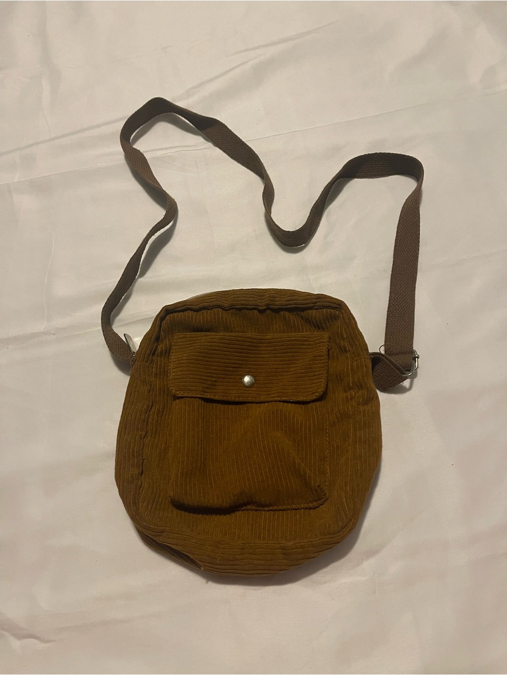 Women's Brown Corduroy Crossbody Bag with Front Pocket